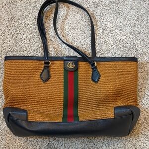 Gucci Brown and Black Tote with Red and Green Stripe